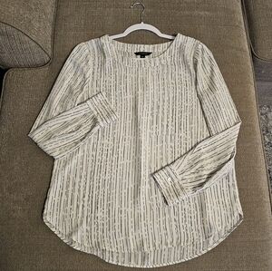 Banana Republic White Gray Pattern Office Career Sheer Top Size Medium